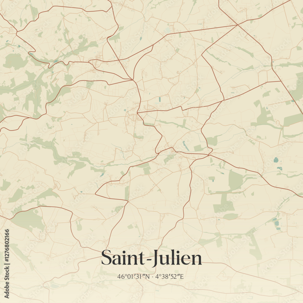 Fototapeta premium Vintage map of Saint-Julien, France.