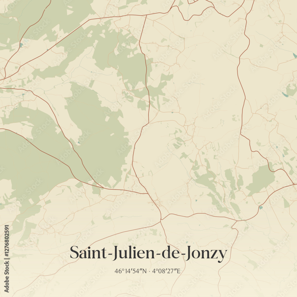Fototapeta premium Vintage map of Saint-Julien-de-Jonzy, France.