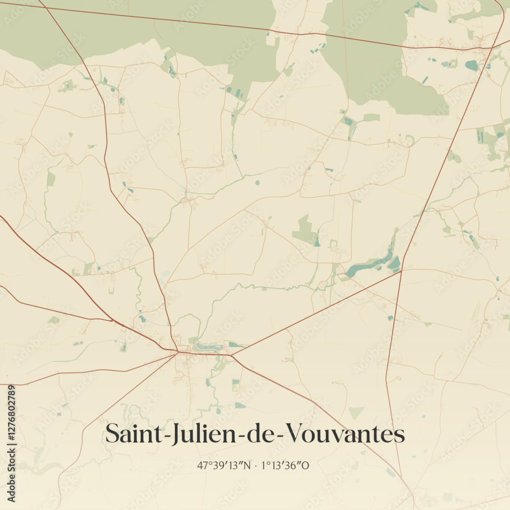 Fototapeta premium Vintage map of Saint-Julien-de-Vouvantes, France.