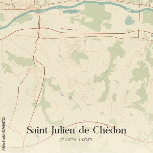 Vintage map of Saint-Julien-de-Chédon, France.