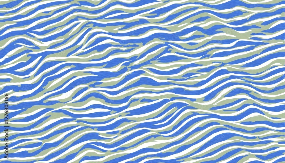 Fototapeta premium A wavy pattern of blue and green lines on a white background.
