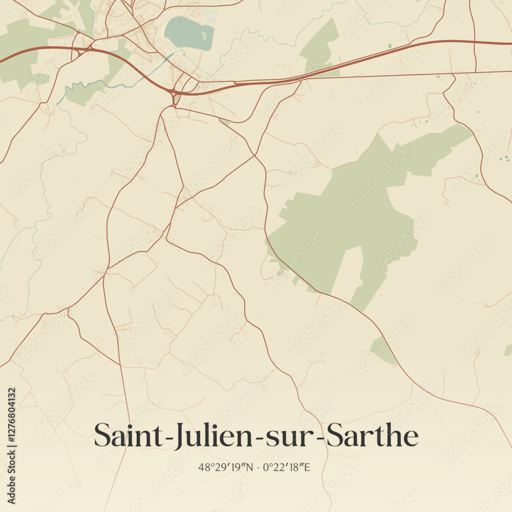 Fototapeta premium Vintage map of Saint-Julien-sur-Sarthe, France.
