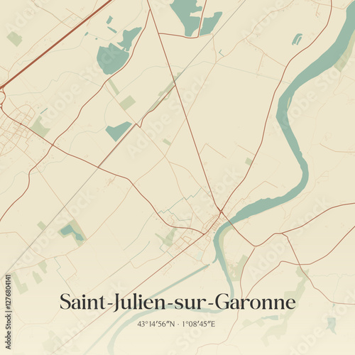 Vintage map of Saint-Julien-sur-Garonne, France.