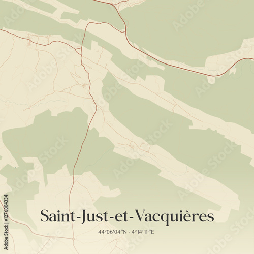 Vintage map of Saint-Just-et-Vacquières, France.