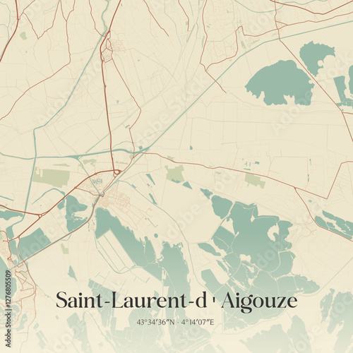 Vintage map of Saint-Laurent-d'Aigouze, France.
