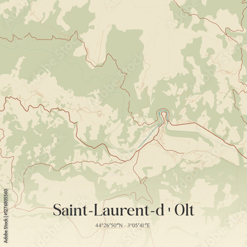 Vintage map of Saint-Laurent-d'Olt, France.