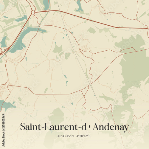 Vintage map of Saint-Laurent-d'Andenay, France.