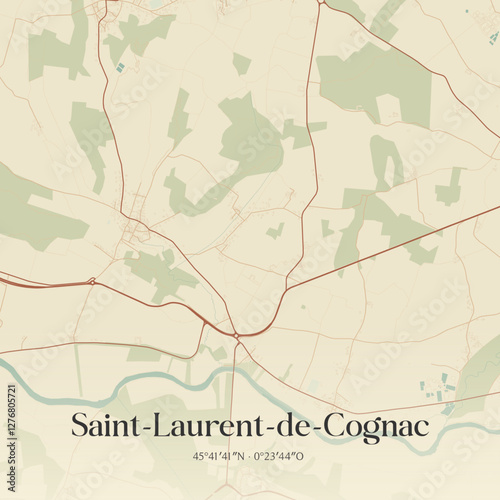 Vintage map of Saint-Laurent-de-Cognac, France.