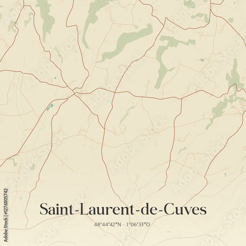 Vintage map of Saint-Laurent-de-Cuves, France.