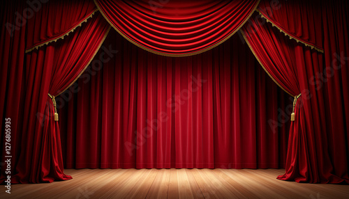 Luxurious velvet theater curtain in rich burgundy color, opulent ambiance