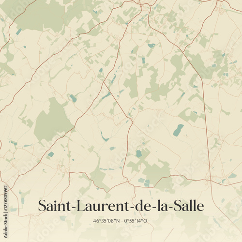 Vintage map of Saint-Laurent-de-la-Salle, France.