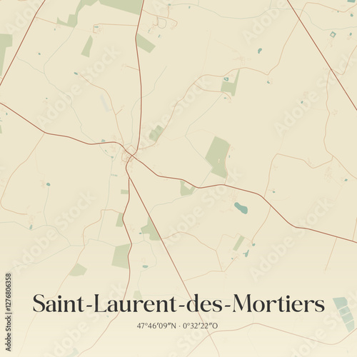 Vintage map of Saint-Laurent-des-Mortiers, France.