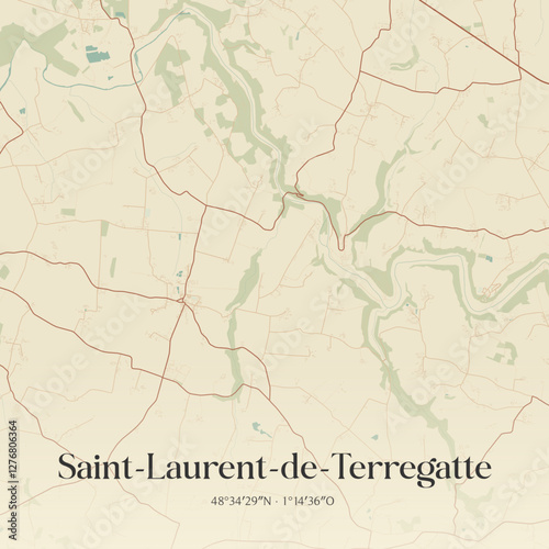 Vintage map of Saint-Laurent-de-Terregatte, France.