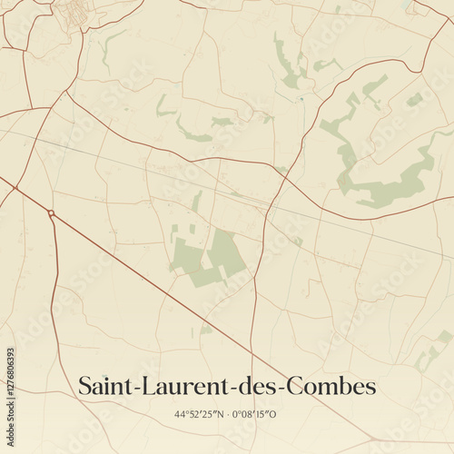 Vintage map of Saint-Laurent-des-Combes, France.