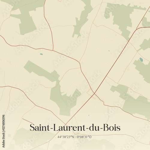 Vintage map of Saint-Laurent-du-Bois, France.