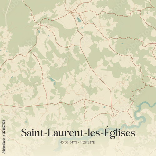 Vintage map of Saint-Laurent-les-Églises, France.