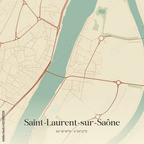 Vintage map of Saint-Laurent-sur-Saône, France.