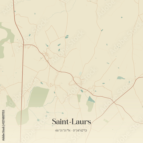 Vintage map of Saint-Laurs, France.