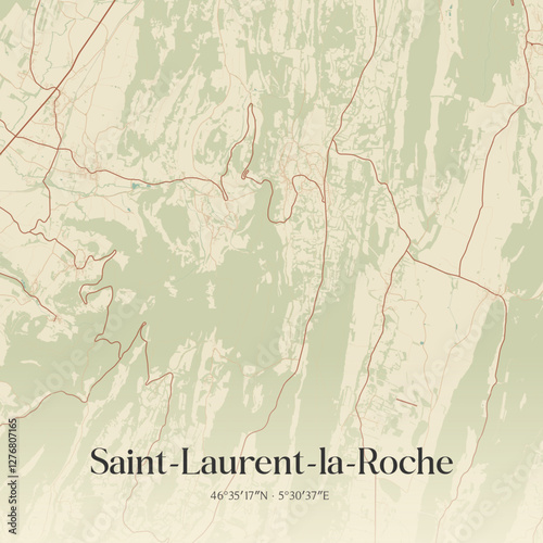 Vintage map of Saint-Laurent-la-Roche, France.