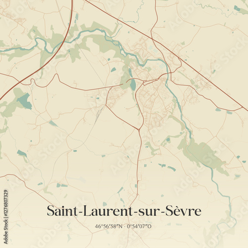 Vintage map of Saint-Laurent-sur-Sèvre, France.