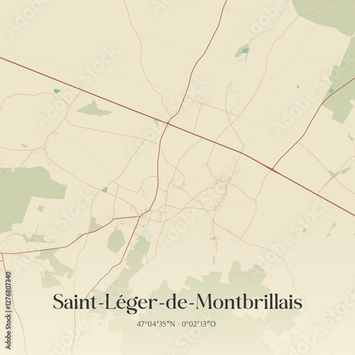 Vintage map of Saint-Léger-de-Montbrillais, France.