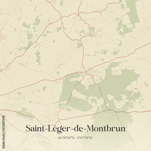 Vintage map of Saint-Léger-de-Montbrun, France.