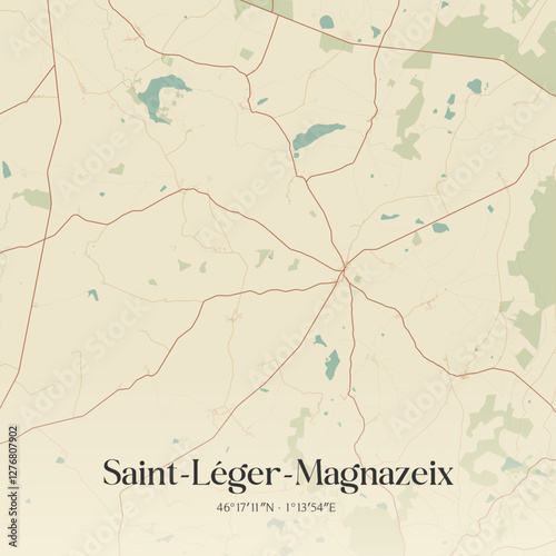 Vintage map of Saint-Léger-Magnazeix, France.