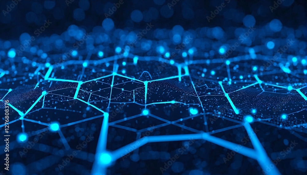 Obraz premium A blue abstract network of lines and dots on a dark background.