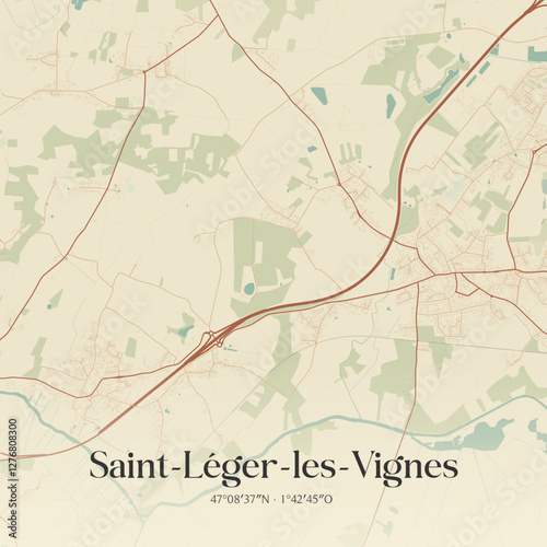Vintage map of Saint-Léger-les-Vignes, France.