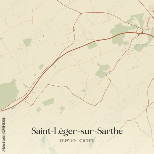 Vintage map of Saint-Léger-sur-Sarthe, France.