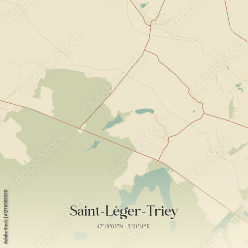 Vintage map of Saint-Léger-Triey, France.