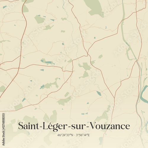Vintage map of Saint-Léger-sur-Vouzance, France.