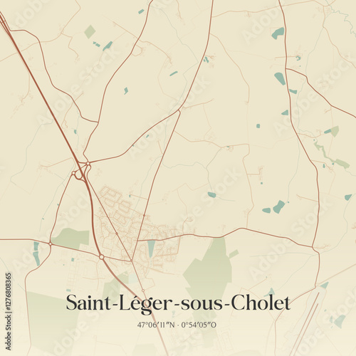 Vintage map of Saint-Léger-sous-Cholet, France.