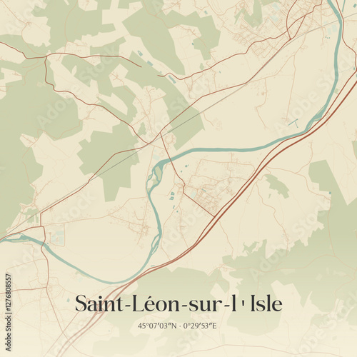 Vintage map of Saint-Léon-sur-l'Isle, France.