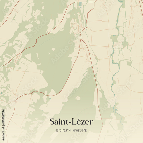 Vintage map of Saint-Lézer, France.