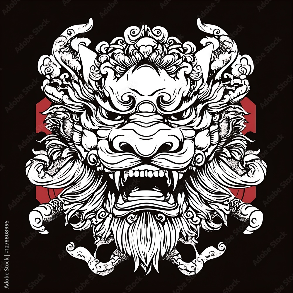 Obraz premium Ornate Dragon Head Design, Symbolic Asian Art, Graphic