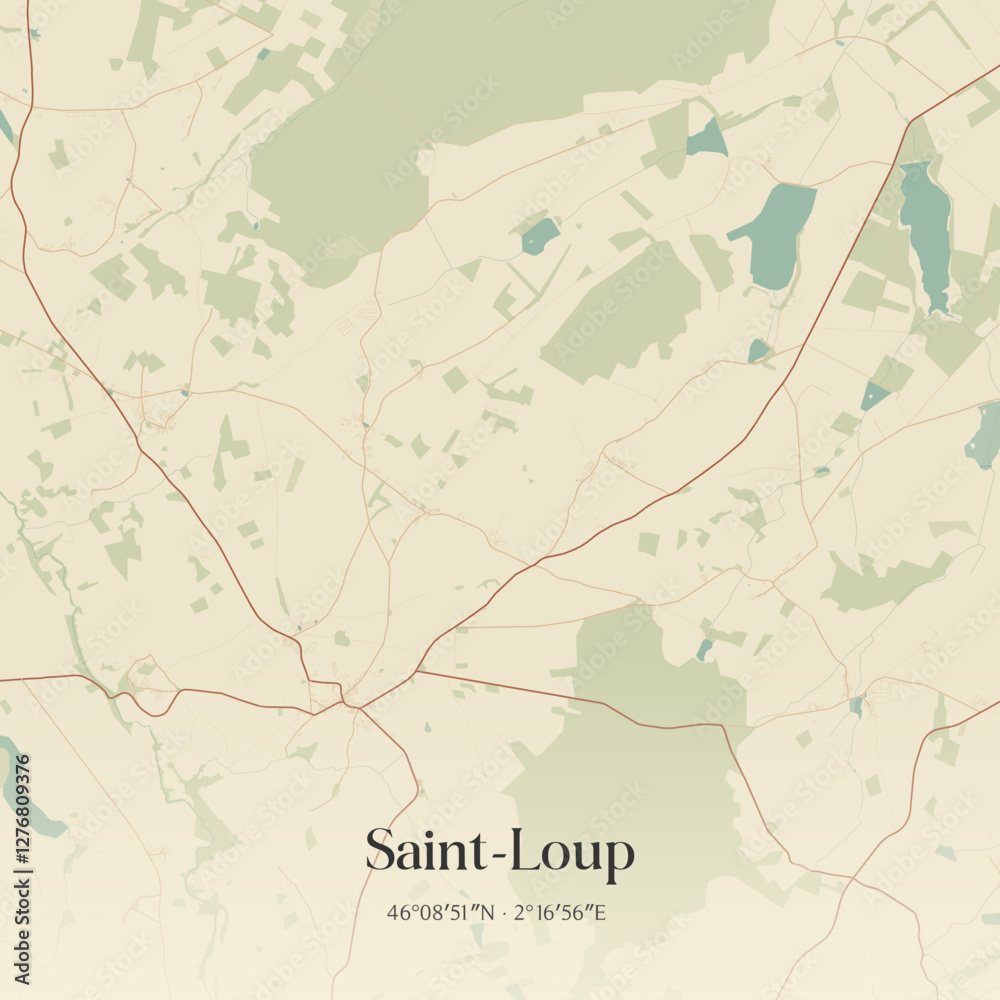 Fototapeta premium Vintage map of Saint-Loup, France.