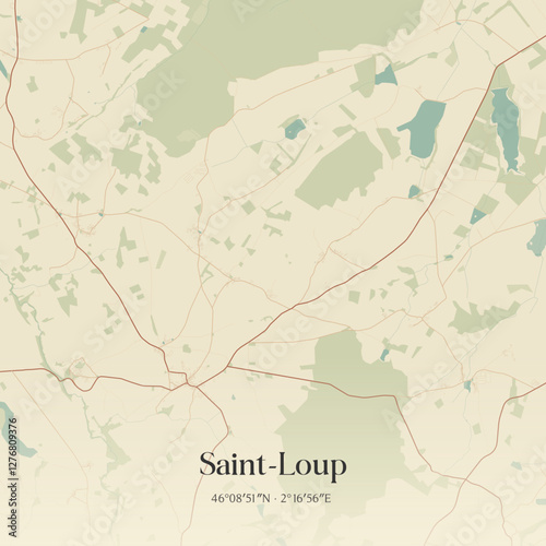 Vintage map of Saint-Loup, France.