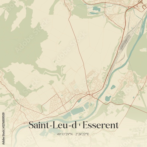 Vintage map of Saint-Leu-d'Esserent, France.