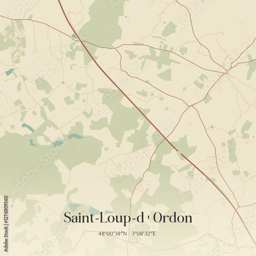 Vintage map of Saint-Loup-d'Ordon, France.