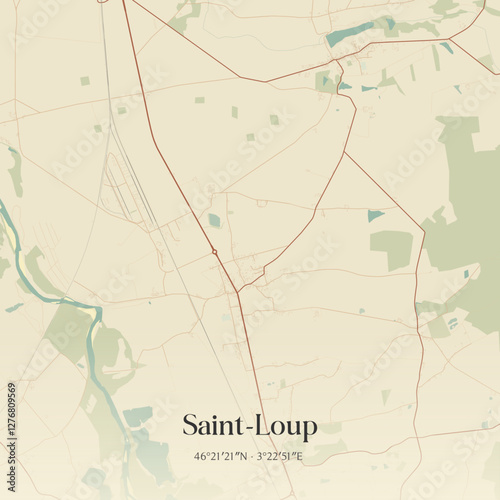 Vintage map of Saint-Loup, France.