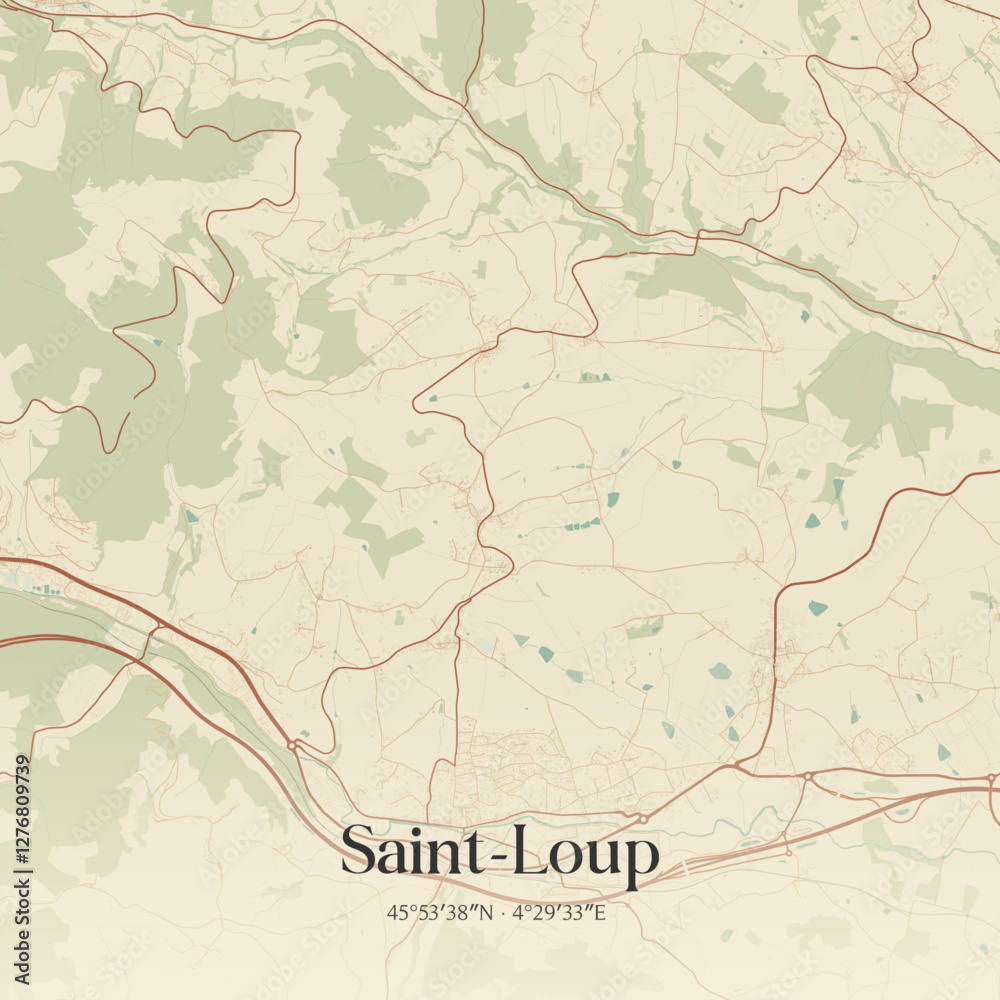 Fototapeta premium Vintage map of Saint-Loup, France.