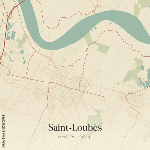 Vintage map of Saint-Loubès, France.