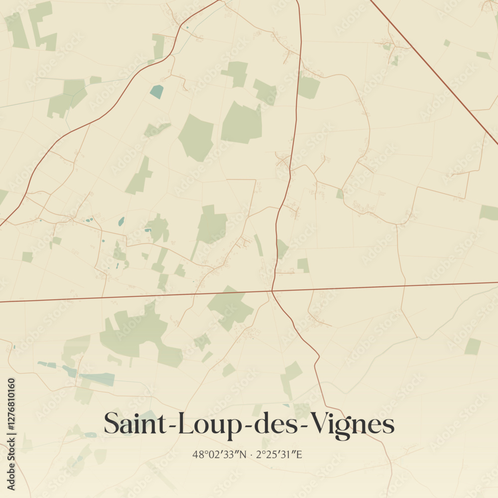Fototapeta premium Vintage map of Saint-Loup-des-Vignes, France.