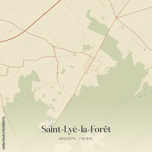 Vintage map of Saint-Lyé-la-Forêt, France.