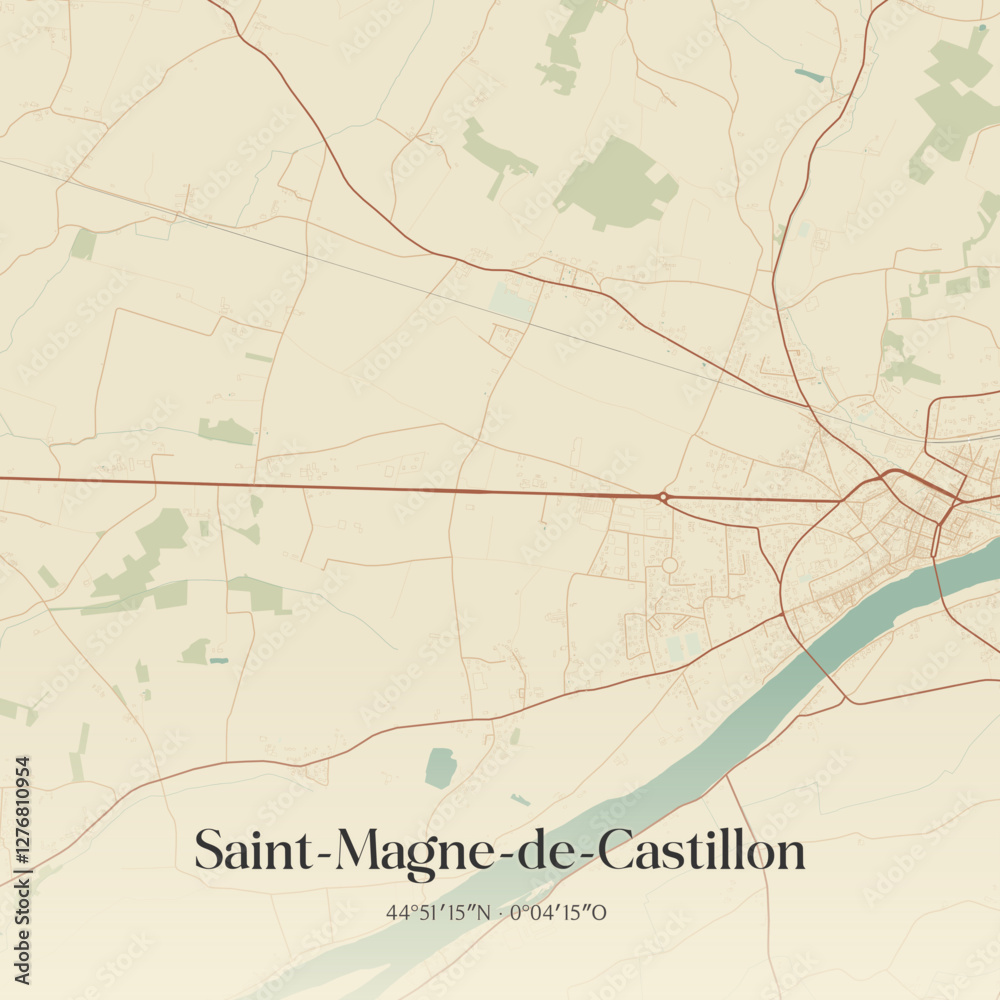 Fototapeta premium Vintage map of Saint-Magne-de-Castillon, France.