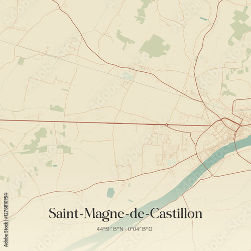Vintage map of Saint-Magne-de-Castillon, France.