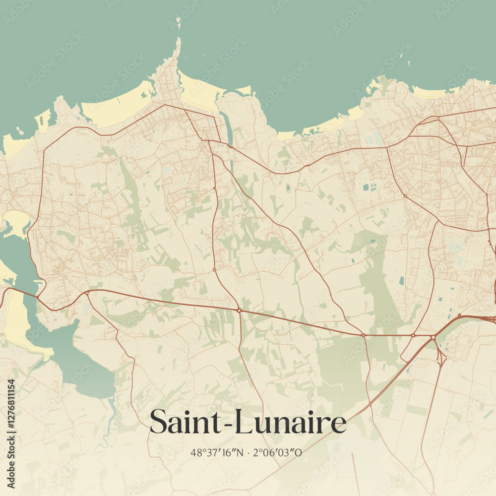 Fototapeta premium Vintage map of Saint-Lunaire, France.