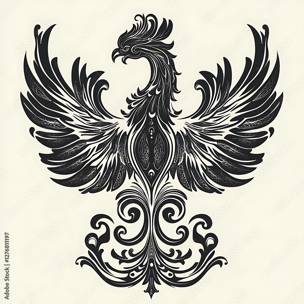 Obraz premium Ornate Phoenix Graphic Design, Decorative Bird, Intricate Symbol