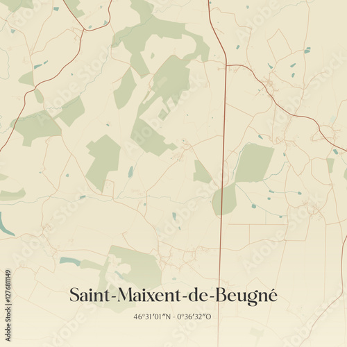 Vintage map of Saint-Maixent-de-Beugné, France.